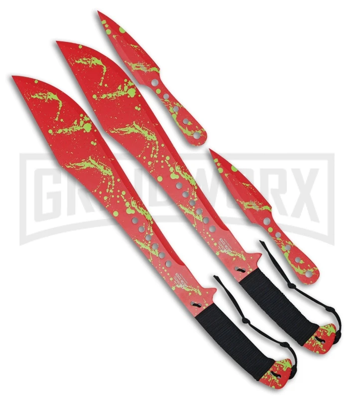 Z-Hunter Zombie Machete And Throwing Knife Set Black/Red - Red Plain 3 Z-Hunter Zombie Machete And Throwing Knife Set Black/Red - Red Plain