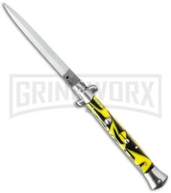 SKM AB 11" Italian Stiletto Yellow Swirl Killer Bee Automatic Knife - Dagger