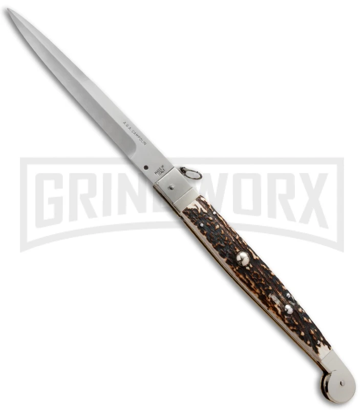 A.G.A. Campolin 16" Stag Horn Sicilian Ring Pull Automatic Knife - Bayonet 3 A.G.A. Campolin 16" Stag Horn Sicilian Ring Pull Automatic Knife - Bayonet