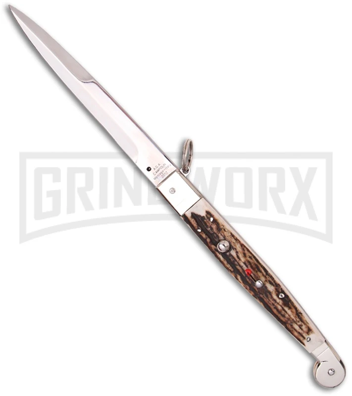 A.G.A. Campolin 12" Stag Horn Sicilian Ring Pull Automatic Knife - Bayonet 3 A.G.A. Campolin 12" Stag Horn Sicilian Ring Pull Automatic Knife - Bayonet