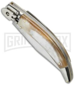 AGA Campolin Diana Honey Horn Lever Lock Automatic Knife - Satin Plain 7 AGA Campolin Diana Honey Horn Lever Lock Automatic Knife - Satin Plain -Best Knife Shop aga diana leverlock honey horn bottom cm large