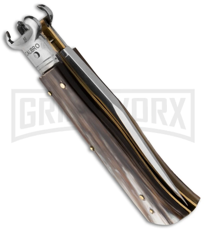 AGA Campolin 7.5" Honey Horn Shot Puller Humpback Auto Knife - Satin Plain 4 AGA Campolin 7.5" Honey Horn Shot Puller Humpback Auto Knife - Satin Plain - Image 2