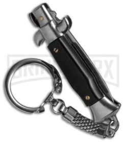 SKM 4" Italian Stiletto Black Automatic Knife Keychain - Flat Grind -Best Knife Shop akc 4 keychain stilletto black side large