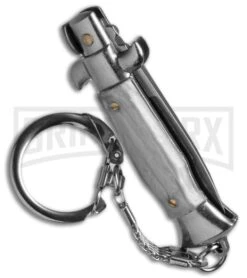 SKM 4" Italian Stiletto Grey Automatic Knife Keychain - Flat Grind -Best Knife Shop akc 4 keychain stilletto gray side large