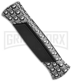 AKC 777 Blackfinger Jolly Roger OTF Automatic Knife - Black Dagger Plain -Best Knife Shop akc 777 jolly roger black dagger side cm 2 large