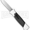 AKC 777 Blackfinger White/Black OTF Automatic Knife - Flat Grind Satin Plain -Best Knife Shop akc 777 white satin flat cm large