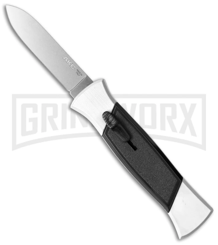 AKC 777 Blackfinger White/Black OTF Automatic Knife - Flat Grind Satin Plain 3 AKC 777 Blackfinger White/Black OTF Automatic Knife - Flat Grind Satin Plain