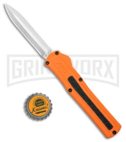 AKC F-20 Orange D/A OTF Dagger Automatic Knife - Satin Plain -Best Knife Shop akc f 20 da otf auto black Orange aluminum Satin dagger BHQ 177350 jr bottlecap large