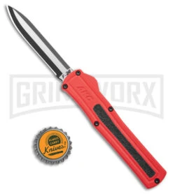 AKC F-20 Red D/A OTF Automatic Knife - Two Tone Plain -Best Knife Shop akc f 20 da otf auto black red aluminum tt dagger BHQ 177264 jr bottlecap large