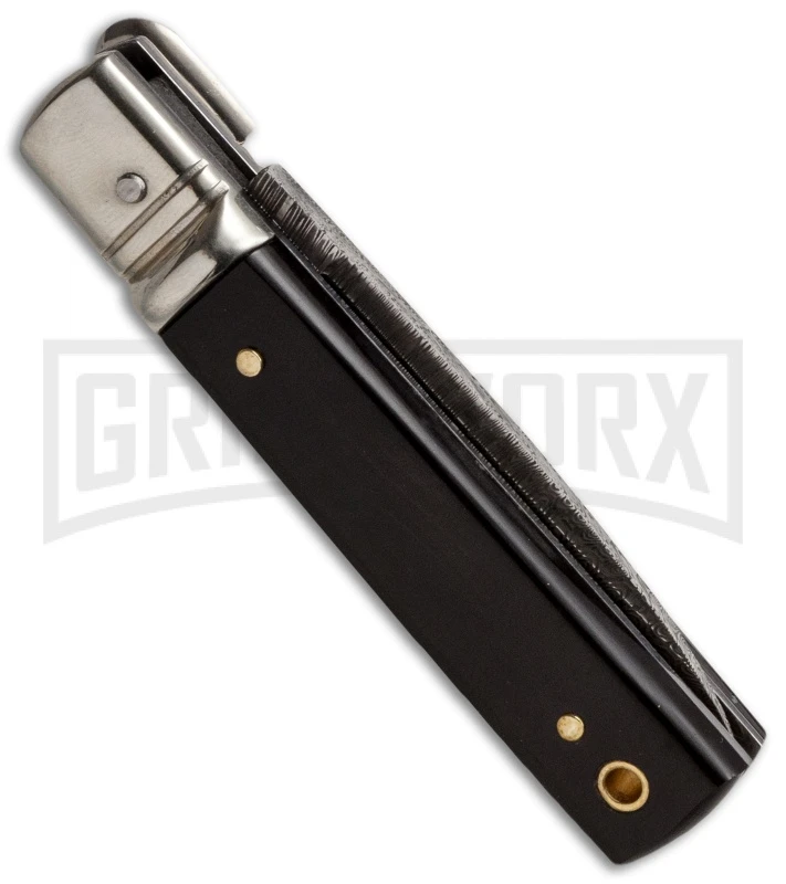 AKC Classic 6" Lever Lock Dark Horn Automatic Knife - Damascus Plain 4 AKC Classic 6" Lever Lock Dark Horn Automatic Knife - Damascus Plain - Image 2