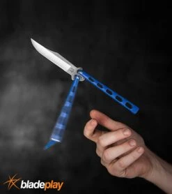 Bear And Son Knives 114 Blue Balisong Butterfly Knife - Satin Plain 4TH18 -Best Knife Shop bear and son 114bl BHQ 36771 dl flipping large