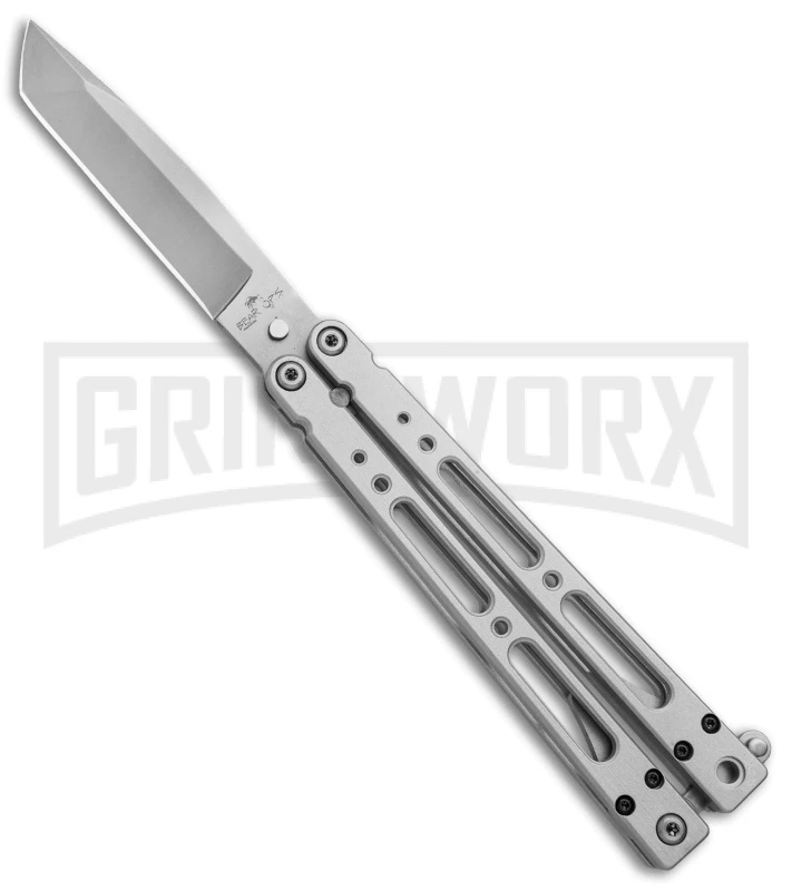 Bear OPS Bear Song IV Silver Tanto Butterfly Knife - Bead Blast Plain 2 Bear OPS Bear Song IV Silver Tanto Butterfly Knife - Bead Blast Plain