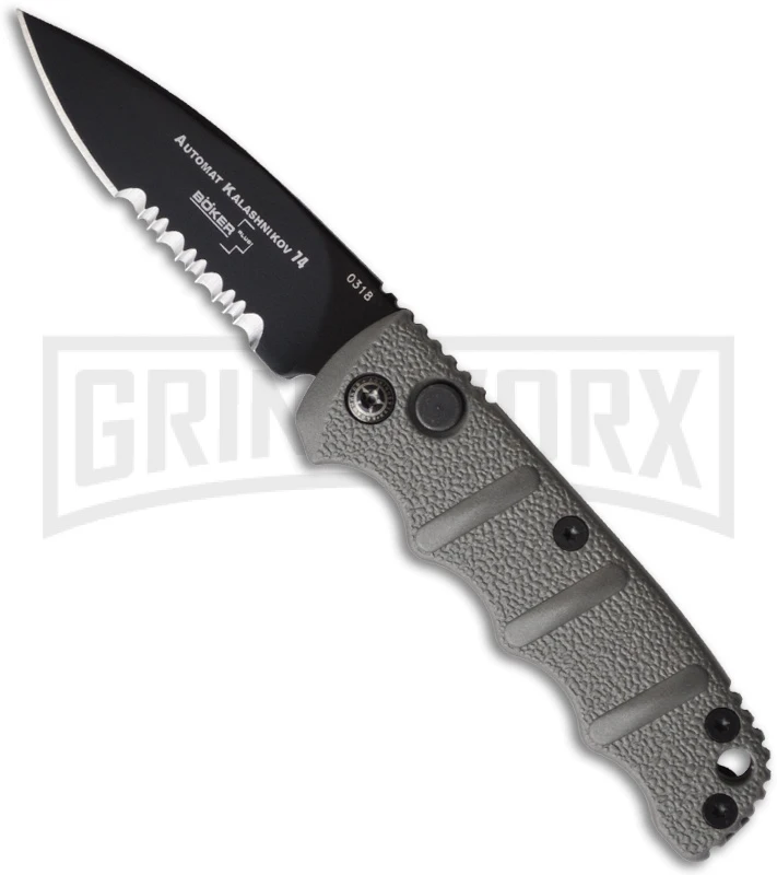 Boker Mini Kalashnikov Gray Automatic Knife - Black Serr 3 Boker Mini Kalashnikov Gray Automatic Knife - Black Serr