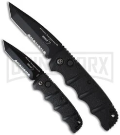 Boker Mini Kalashnikov Black Automatic Knife - Tanto Black Serr -Best Knife Shop boker kalashnikov mini 01kals73bts size comparison large