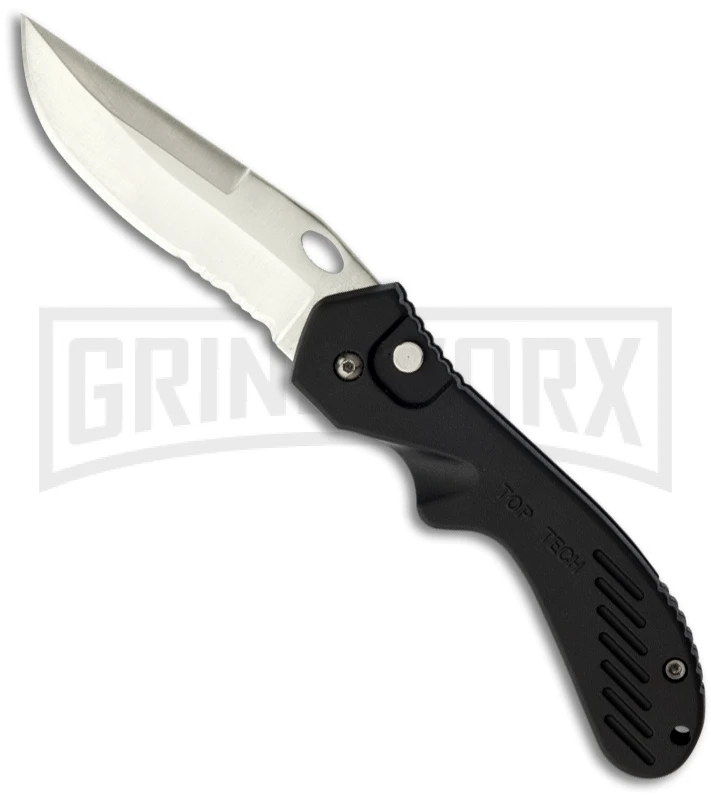 Top-Tech Black Automatic Knife - Satin Serr 3 Top-Tech Black Automatic Knife - Satin Serr