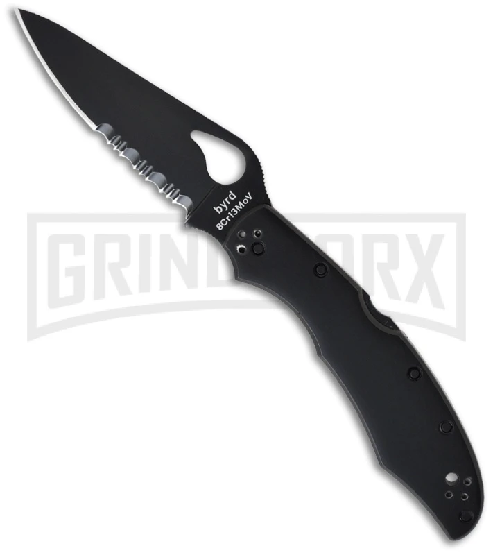 Byrd Cara Cara 2 Black Stainless Steel Folding Knife - Black Serr 3 Byrd Cara Cara 2 Black Stainless Steel Folding Knife - Black Serr