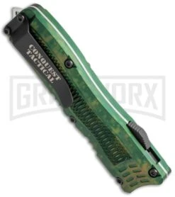 Conquest Tactical Fury Green Camo D/A OTF Automatic Knife - Stonewash Plain -Best Knife Shop conquest tactical cm st bk side cm large