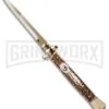 Frank B. 11" Italian Stiletto Stag Automatic Knife - Gold Bayonet -Best Knife Shop fb 11 stag bayo gold jm large