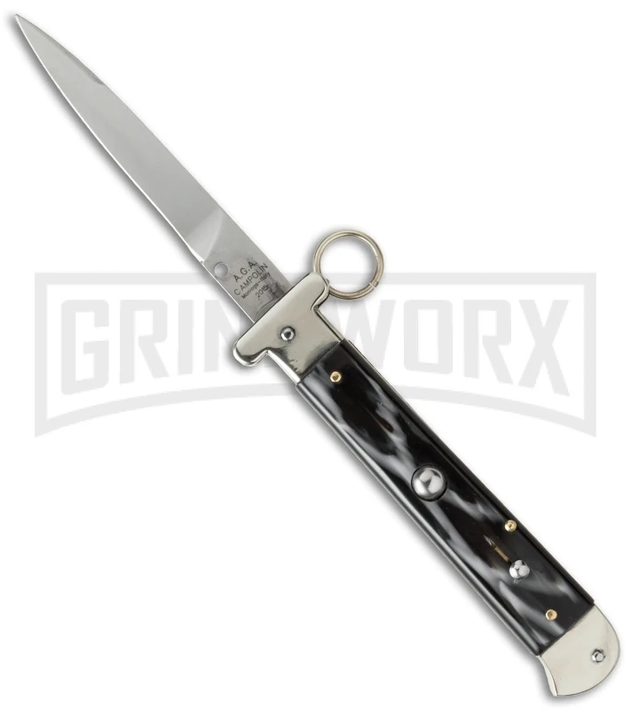 AGA Campolin 9" Francese Ring Pull Sim Horn Automatic Knife - Flat Grind 3 AGA Campolin 9" Francese Ring Pull Sim Horn Automatic Knife - Flat Grind