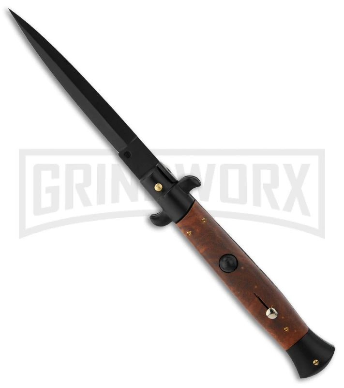 FRANK B. 9" Italian Stiletto Sim Briar Wood Tactical Automatic Knife - Dagger 3 FRANK B. 9" Italian Stiletto Sim Briar Wood Tactical Automatic Knife - Dagger