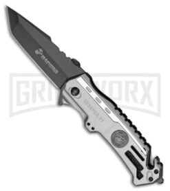 M-Tech USMC Semper Fi Tanto Gray Aluminum Spring Assisted Knife - Black Plain