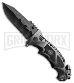 M-Tech USMC Crasher Black SW Spring Assisted Knife - Black Stonewash Serr