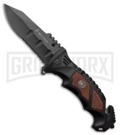M-Tech USMC Crasher Brown Spring Assisted Knife - Black Serrated
