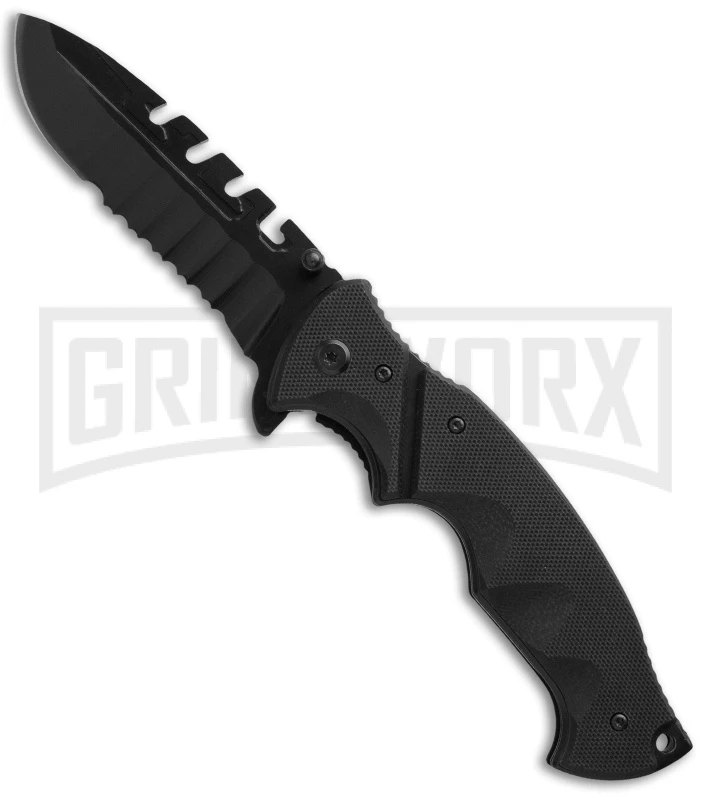 MTech XTreme Ballistic Black Spring Assisted Knife - Black Serr 3 MTech XTreme Ballistic Black Spring Assisted Knife - Black Serr