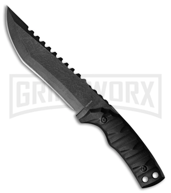 Rite Edge Shadow Black Tactical Fixed Blade Knife W/ Sawback - Black Plain 3 Rite Edge Shadow Black Tactical Fixed Blade Knife W/ Sawback - Black Plain