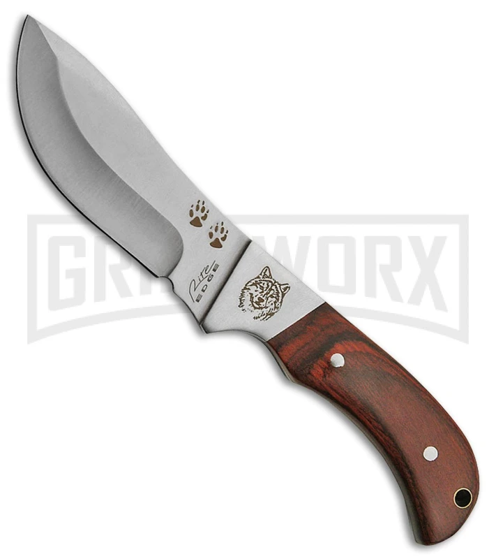 Rite Edge Wolf Skinner Brown Wood Fixed Blade Knife - Satin Plain 3 Rite Edge Wolf Skinner Brown Wood Fixed Blade Knife - Satin Plain