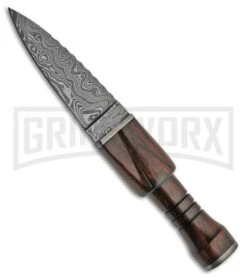 Tallen Sgian Dubh Brown Rosewood Fixed Blade Knife - Damascus Plain