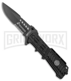 USMC M-Tech Liberty I Black GFN Spring Assisted Knife - Black Serr
