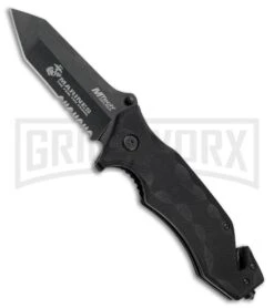 USMC Marines SGT Black G-10 Spring Assisted Knife - Black Serr